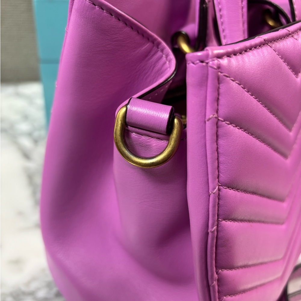 EUC GUCCI Small Pink GG Marmont Matelassé Satchel Tote - Picture 6 of 17